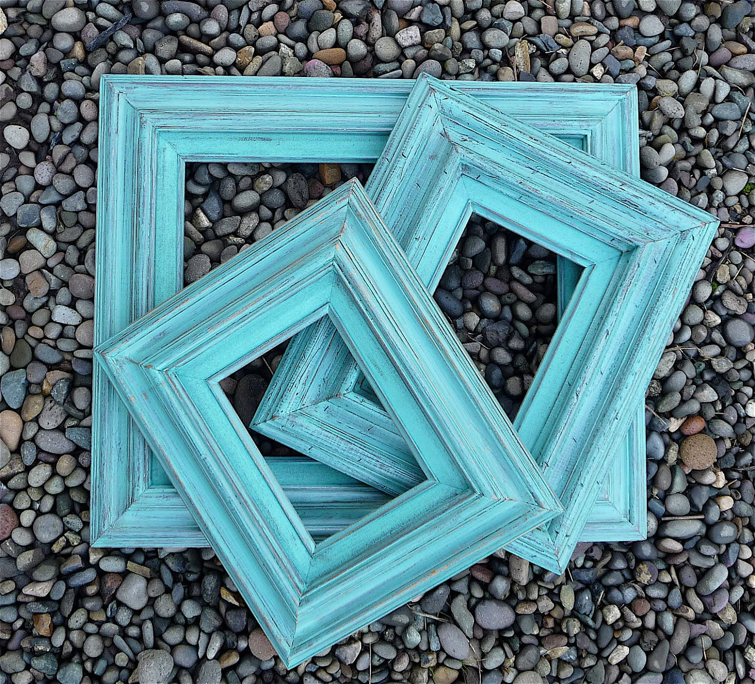 Set of 3 Chunky Teal Shabby Chic Frames