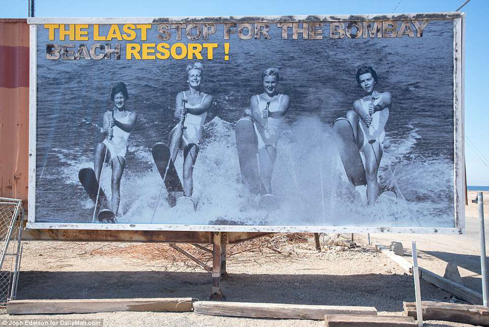 Residents and developers quickly reaped the benefits of the influx. Back then it was called the ‘miracle in the desert’ as the area became a popular tourism destination. So much so, it beat out Yosemite as the top place for families to vacation. Pictured above is a deteriorating sign advertising the former Bombay Beach Resort near the Salton Sea