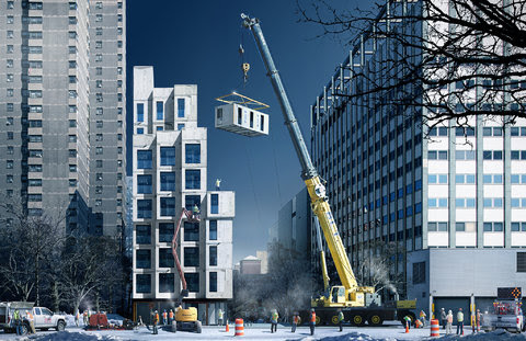A rendering of the exterior of the building, which will have 55 units.