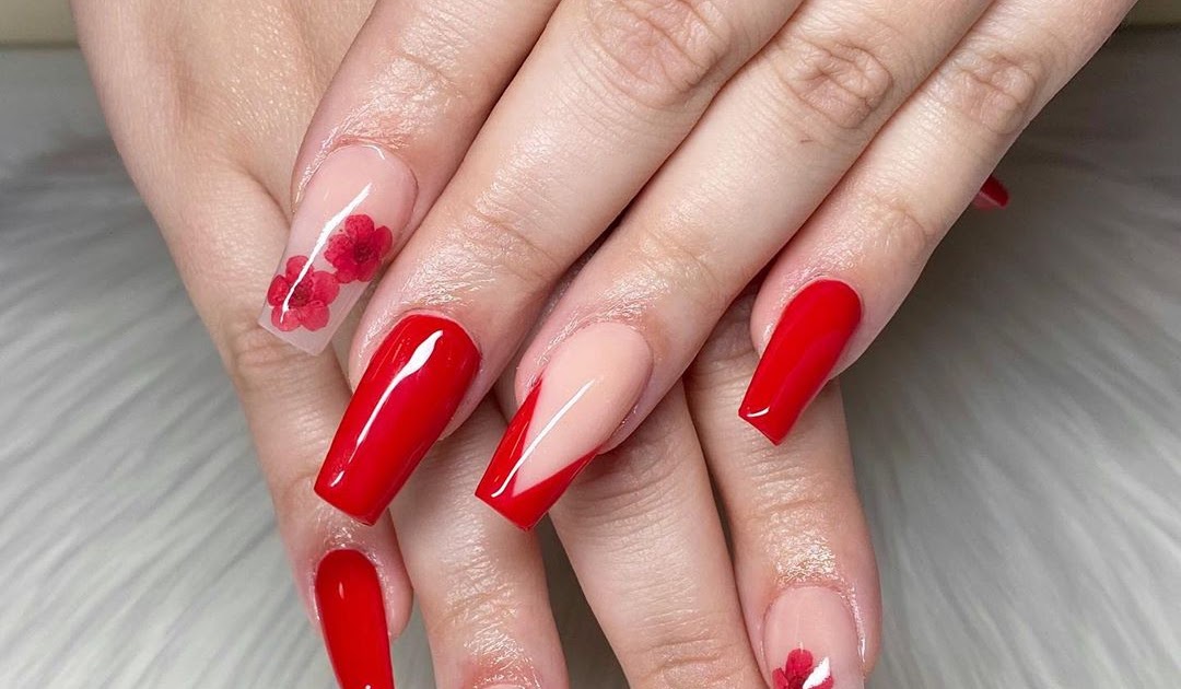 Red and Pink Floral Fake Nail Design - wide 2