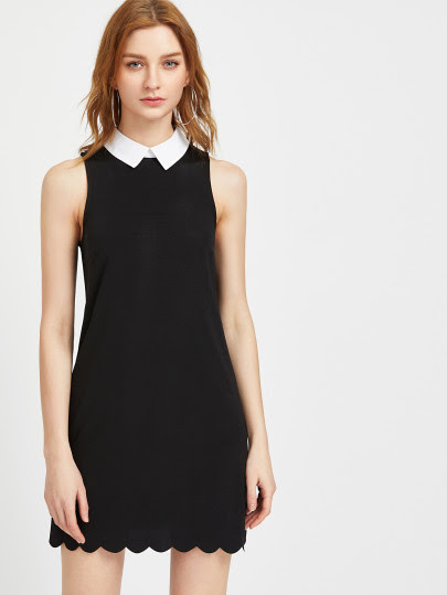Contrast Collar Scallop Hem Dress
