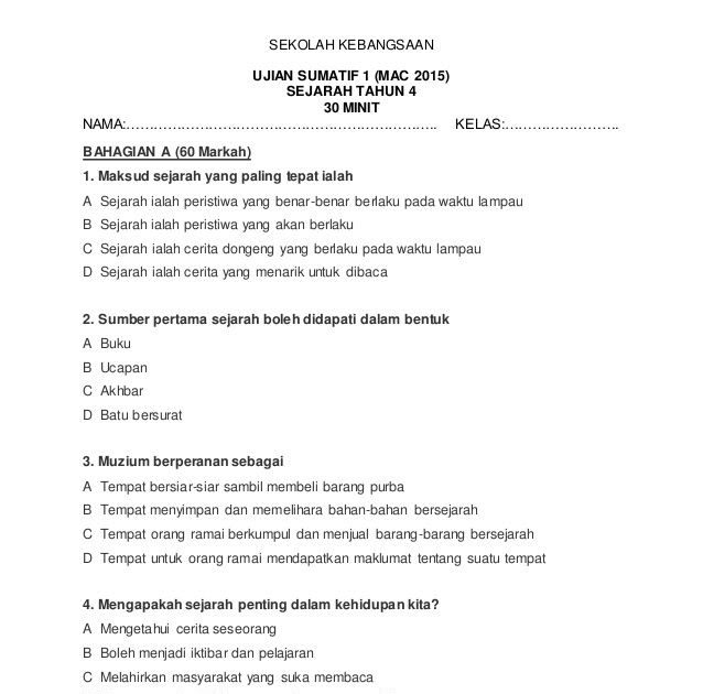Soalan Sejarah Tahun 6  Sejarah Tahun 6 Asal Usul Negeriku Worksheet