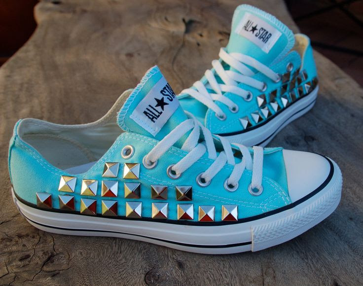 http://www.pinterest.com/pin/58828338857184658/ Studded Converse - Tiffany Blue Converse Low Top Mint/Aqua/Sky Blue. $110.00, via Etsy.
