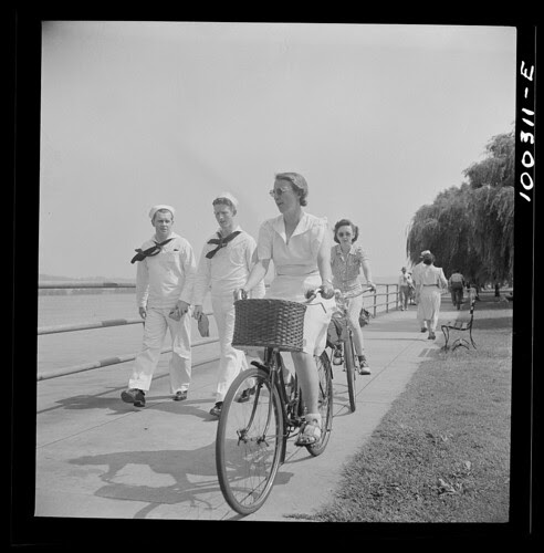 Bicycling on Haines Point, 1942