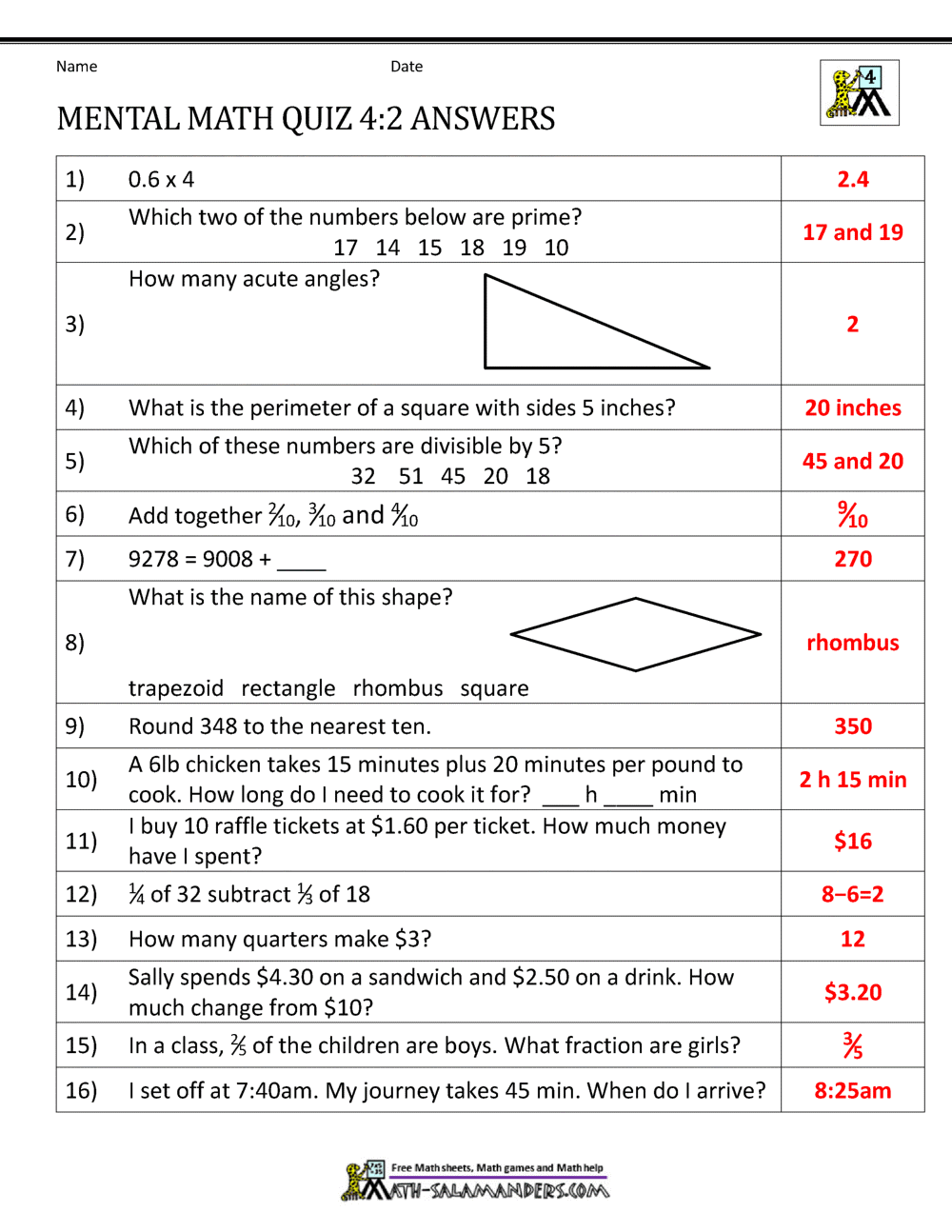 80 MENTAL MATH WORKSHEETS GRADE 5 WITH ANSWERS