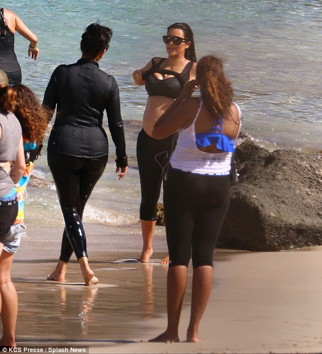 Stunning: Kim is almost six months pregnant with her second child and is looking voluptuous 
