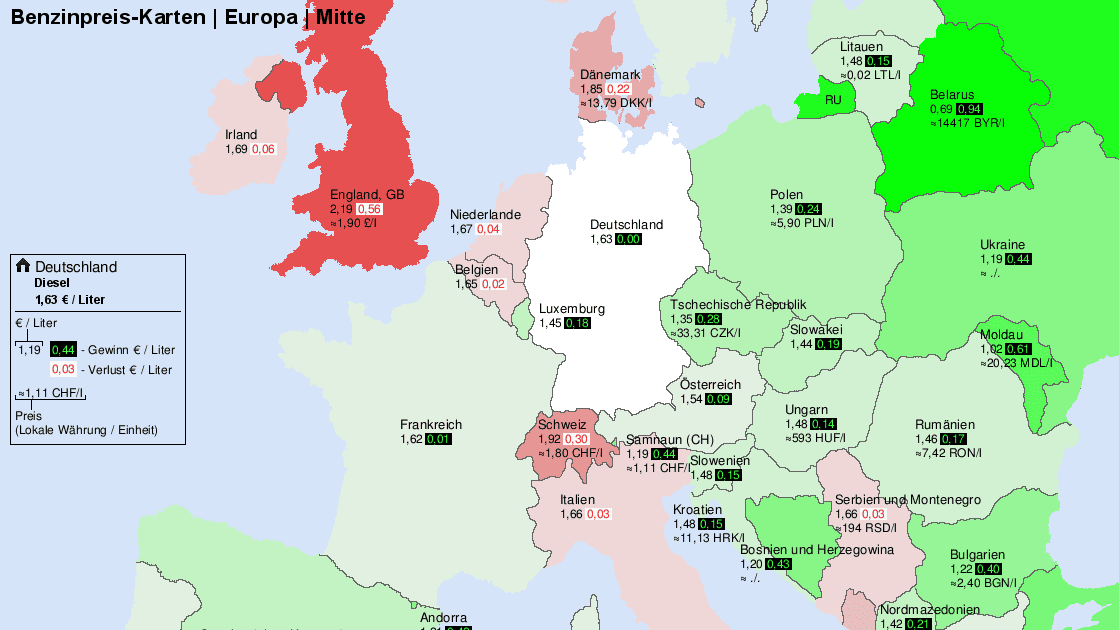 Spritpreise Europa Karte | Landkarte