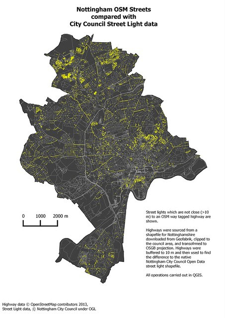 Nottingham Street Lights cf. OSM Highways