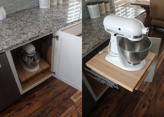 Comfortable furniture: Kitchenaid mixer storage in cabinet