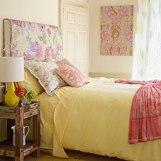 Soft pink and yellow floral bedroom