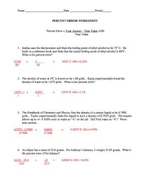 Percent Error Worksheet - worksheet