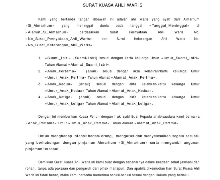 Surat Kuasa Ahli Waris Taspen 2019