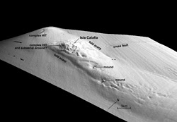 Ed Keller, a scientist at the University of California, Santa Barbara, looked at sonar maps collected by the Monterrey Bay Aquarium Research Institute and first noticed mysterious mounds poking out of the seafloor off Santa Barbara. He offered theories of what they were in a paper published in 2007.