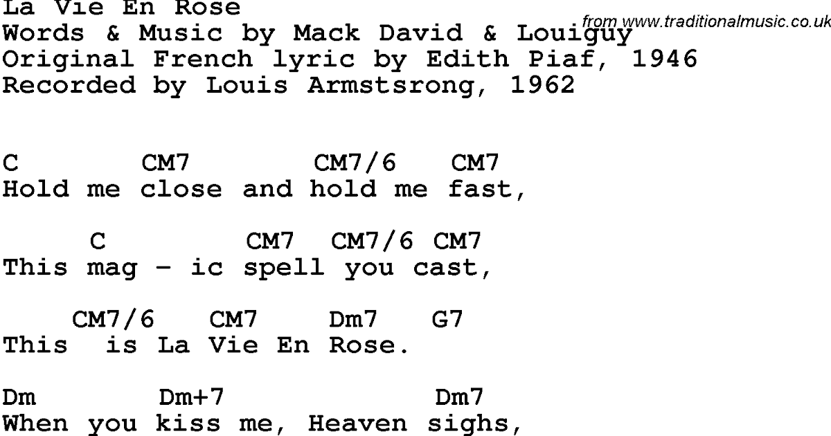 La Vie En Rose Lyrics Louis Armstrong Chords - LyricsWalls