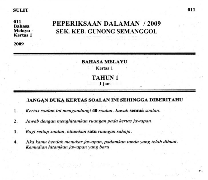Contoh Kertas Soalan Bahasa Melayu Tahun 6 - Selangor j