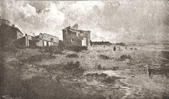 Eliseo Meifrén Roig. Un pueblo triste. Óleo sobre lienzo. Firmado. La Ilustració Catalana, abril de 1905