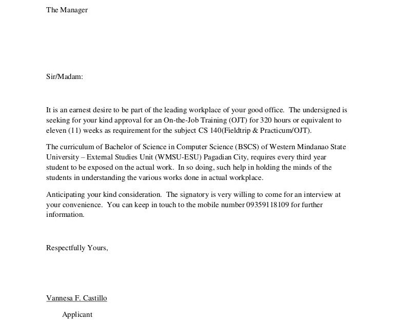 example of application letter in the philippines