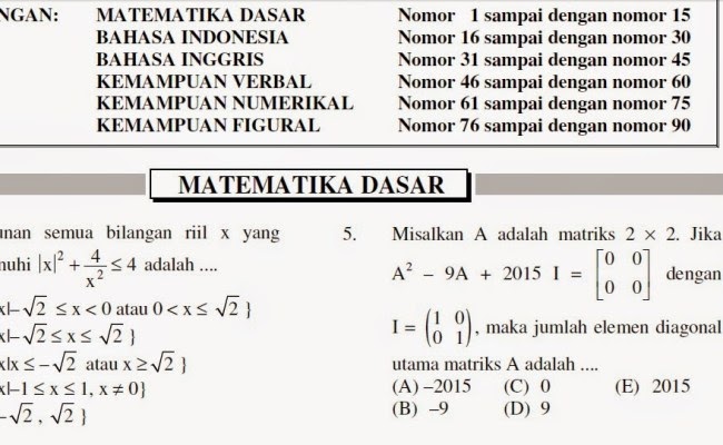 Contoh Soal Matematika Tes Masuk Universitas Rajin Belajar