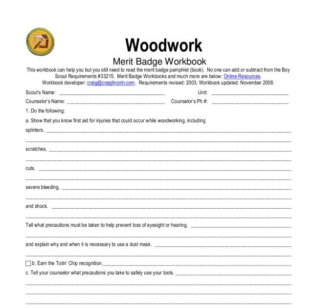 Woodworking Merit Badge Worksheet Answers - Woodworking Tips