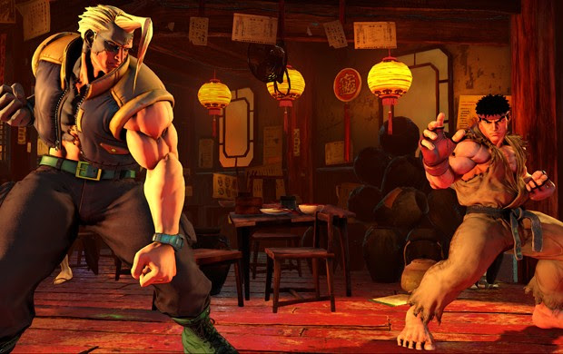Charlie Encara Ryu em cena de 'Street Fighter V' (Foto: Divulgação / Capcom)