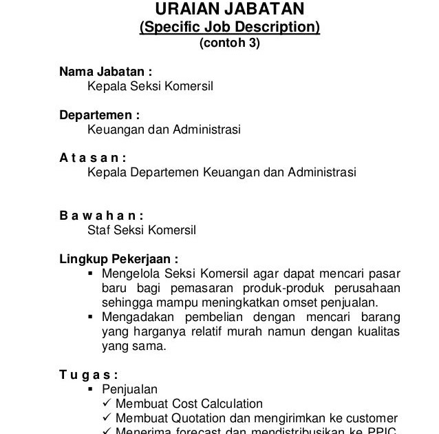 Contoh Job Description Ppic Jawat Kosong