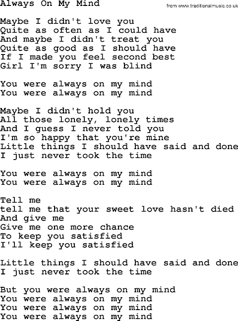 Willie Nelson Always On My Mind Lyrics