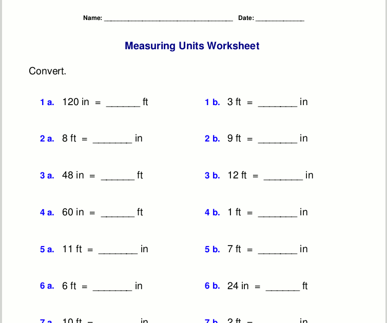 3rd Grade Math Worksheets For Measurement Inches