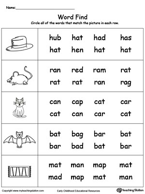 Pictures With Words Worksheets - Phonics Unit 4 Cvc Words Word Families