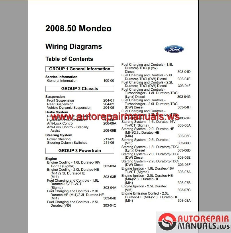 Keygen Autorepairmanuals.ws: Ford Mondeo 2008-2009 ( EU) Wiring System