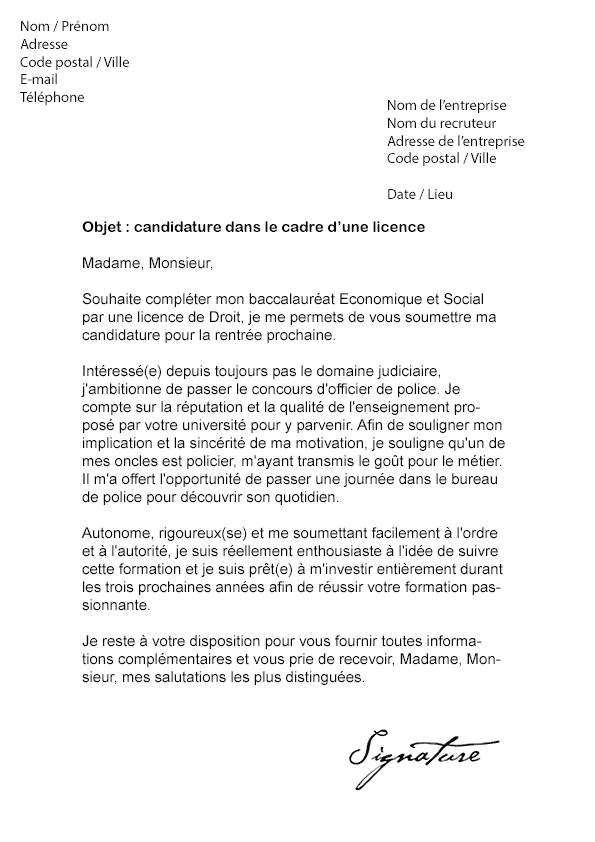 Lettre De Motivation Licence Professionnelle Droit  Berkata r