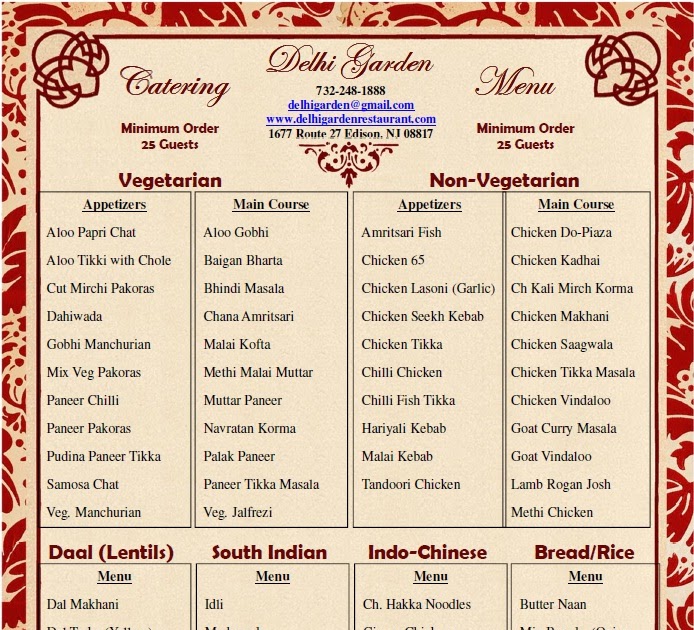 Kitchen Prep Table Delhi Garden Catering Menu