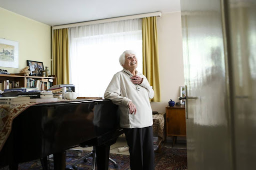 Ingeborg Rapoport, 102, in the Berlin home where she has lived since 1952. She qualified Wednesday for a doctorate that she was refused in 1938. 