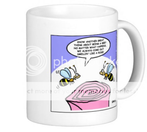 Funny Bees in Rose Garden Cartoon Mug