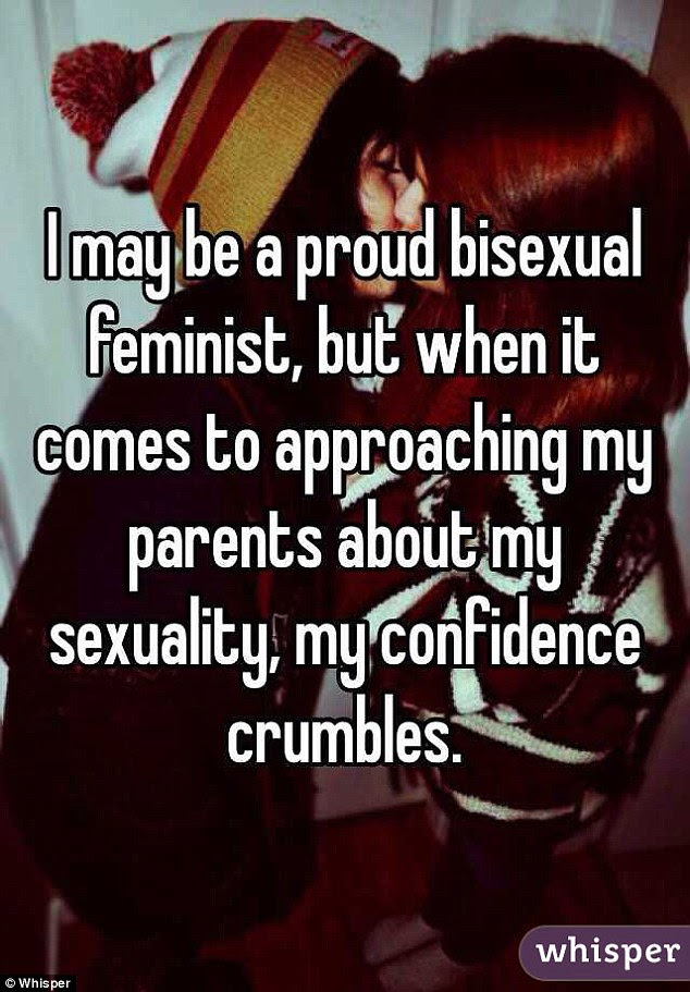 This user refers to herself as a 'bisexual feminist' but admits she still feels nervous around her parents 