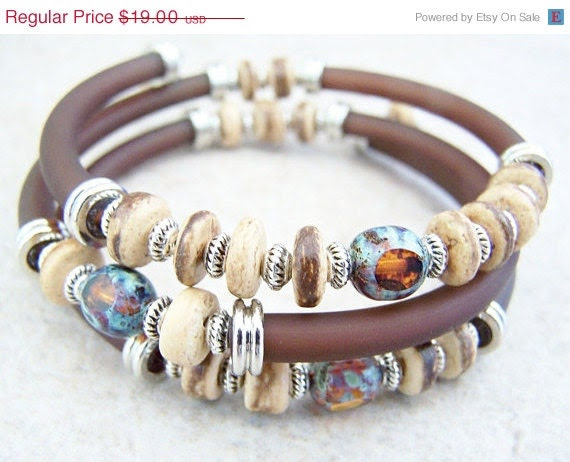 CIJ SALE Memory Wire Bracelet, Brown Rubber Cord Cuff - FeralsPassageGifts CIJ SALE Memory Wire Bracelet, Brown Rubber Cord Cuff - FeralsPassageGifts
