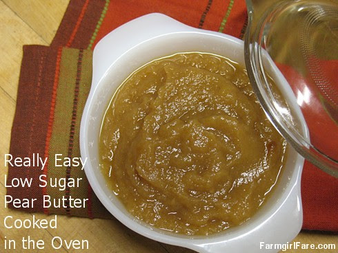 Really easy low sugar pear butter made in the oven - FarmgirlFare.com
