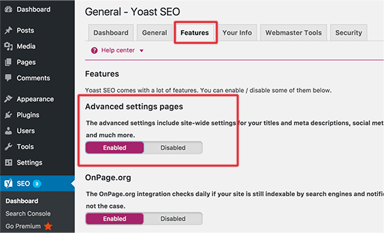 Enable advanced settings page for Yoast SEO Enable advanced settings page for Yoast SEO