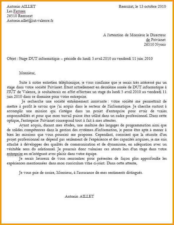 Lettre Décrivant Mon Projet Professionnel : Soutien au \