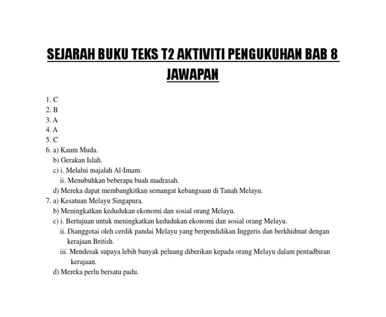 Jawapan Buku Latihan Sejarah Tingkatan 3