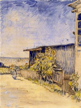 Cobertizo con girasoles, Vincent van Gogh