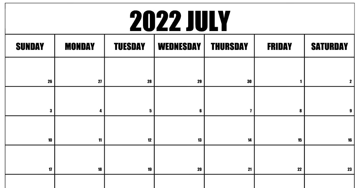 Blank Calendar Template July 2022 June 2022 Calendar