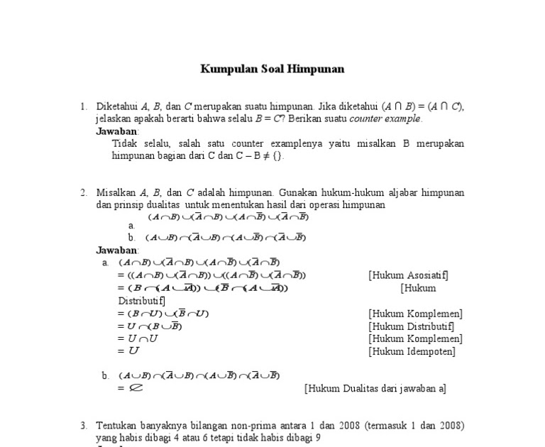 Contoh Soal Himpunan Dan Jawabannya