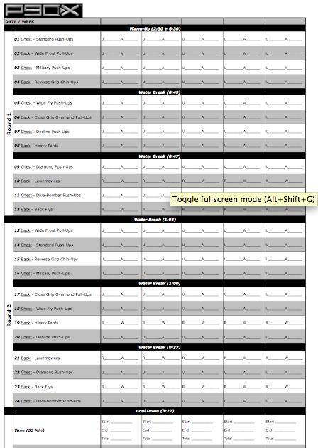 Printable P90x Shoulders And Arms Worksheet - worksheet