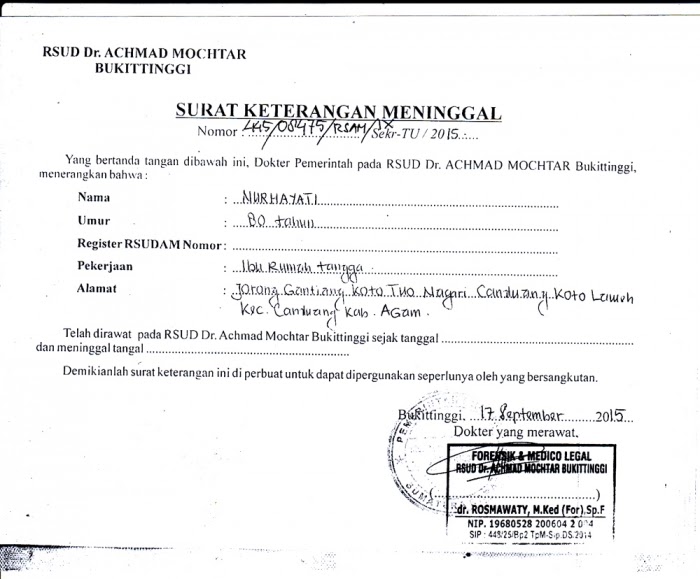 Contoh Surat Keterangan Kematian Rumah Sakit - Contoh Surat Keterangan