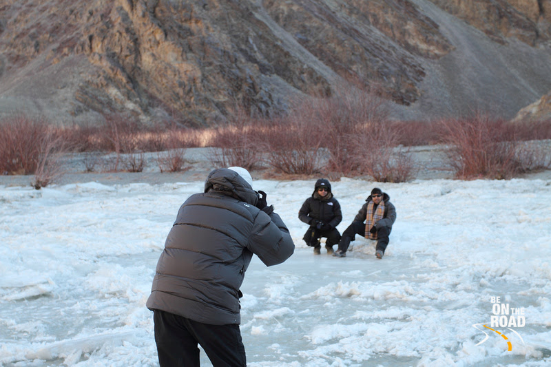 Getting photographed on the frozen Indus river