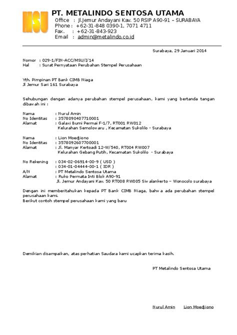 Contoh Surat Pemberitahuan Perubahan Sistem Pembayaran Tulisan