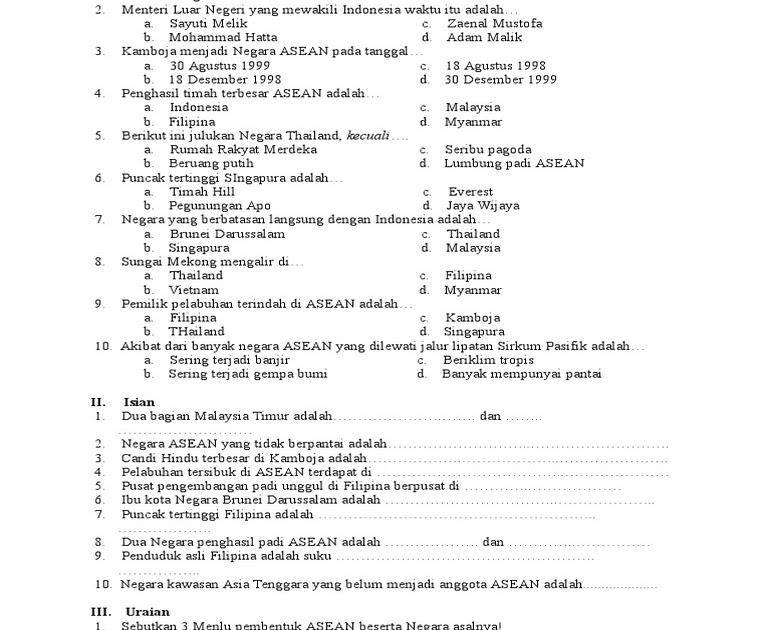 Soal Ips Kelas 8 Tentang Asean