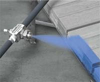 A Model AN1010SS Narrow Angle Atomizing Nozzle is used to mark strips of steel before they leave the mill.