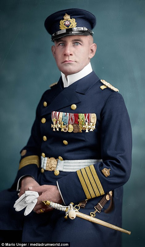 Pictured: Karl Boy-Ed, the naval attaché to the German embassy in Washington DC during the First World War, in full uniform. He and German chancellor Franz von Papen were expelled from the USA in December 1915 after clandestine operations were reported in American newspapers. He died in 1930 after a horse riding accident