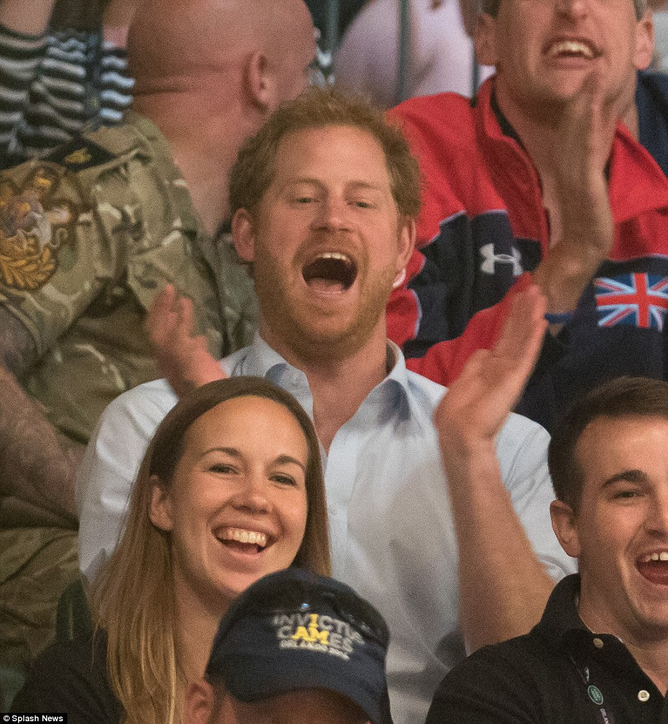 Prince Harry cheered on the celebrity wheelchair rugby game during the third day of the Invictus Games, in Orlando, Florida